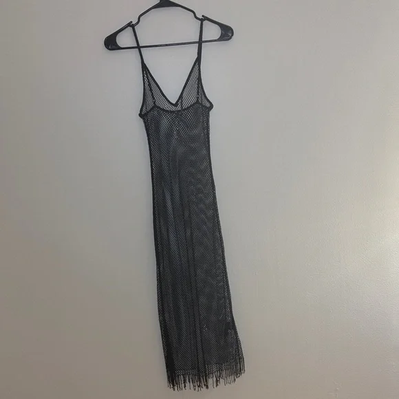 anthropologie black mesh dress Black Halo Sleeveless Ruched Mesh Maxi Dress